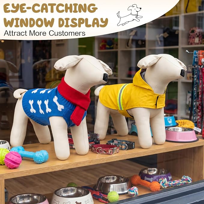 Yookeer 2 Pcs Dog Mannequins Premium PU Leather Pet Clothing Display Stand Durable Cute Dog Hangers, Stuffed Puppy Modeling Stand with Cotton Filling for Boutique Retail Sweaters Collars Harnesses