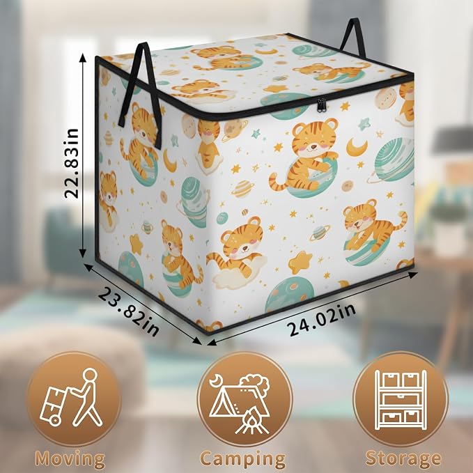 Cute Large Storage Bags, Fabric Bed Storage Containers, Foldable Closet Organizers for Blanket, Clothing, Comforter, Bedding, Cute Tiger