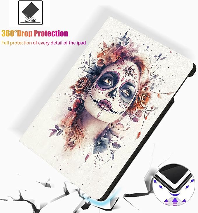 for Microsoft Surface Pro 11/10/9-13" 2024/2022 Tablet Case,Auto Wake/Sleep,Adjustable Stand Protective Cover - Sugar Skull Flower