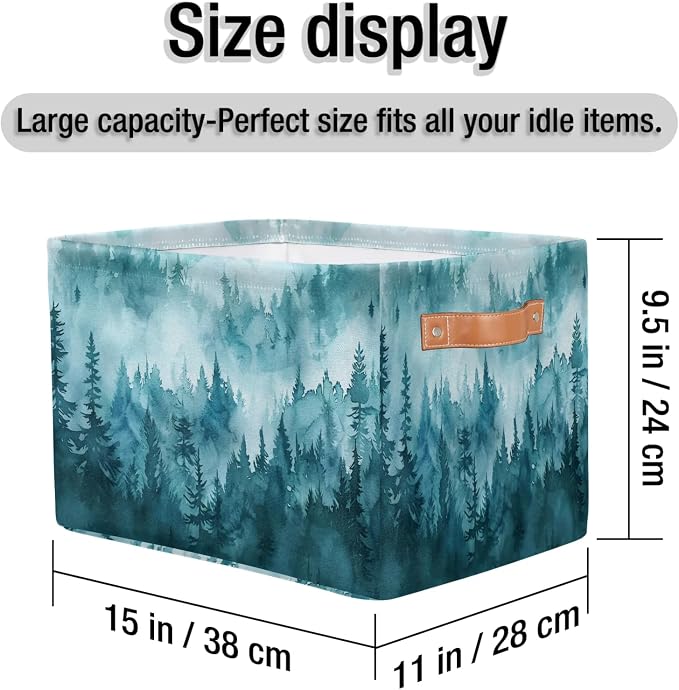 Pardick Forest Storage Baskets Bin Canvas Storage Bin Collapsible Baskets Toy Organizer Rectangle Storage Boxes with Handles for Home Shelves Nursery, 1Pack