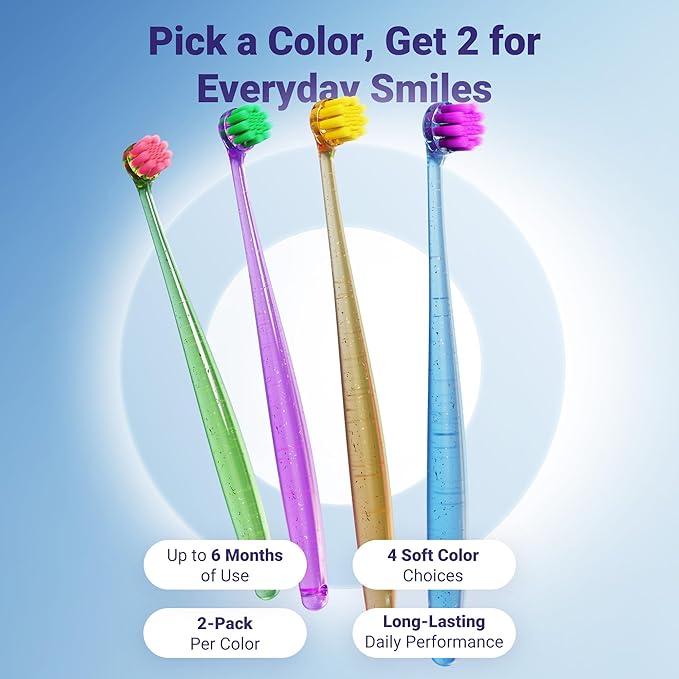 Dog Toothbrushes for Medium and Large Dogs&Cats, 2pcs, Ultra Soft Bristle, Long Durable Handle, Pet Tooth Brush and Dental Care Kit, Super Thin Bristle Gentle on Gum for Sensitive Pets, Red Violet