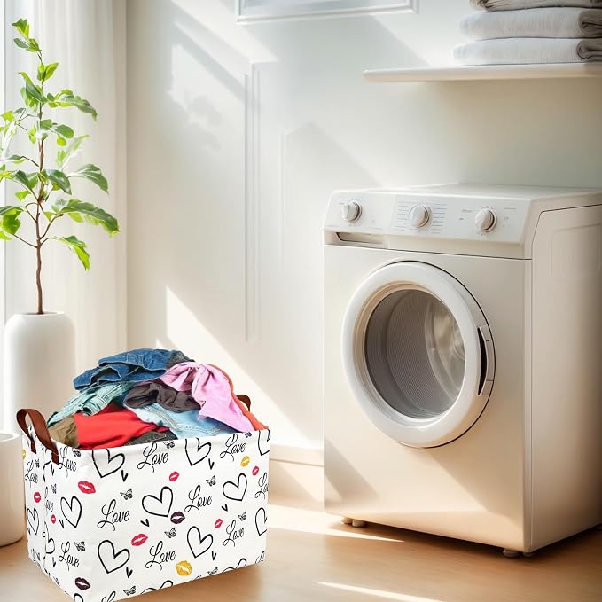 Valentine's Day Basket Gift for Empty Cute Heart Large Storage Bin for Kid and Baby Room Décor (Lips Love)