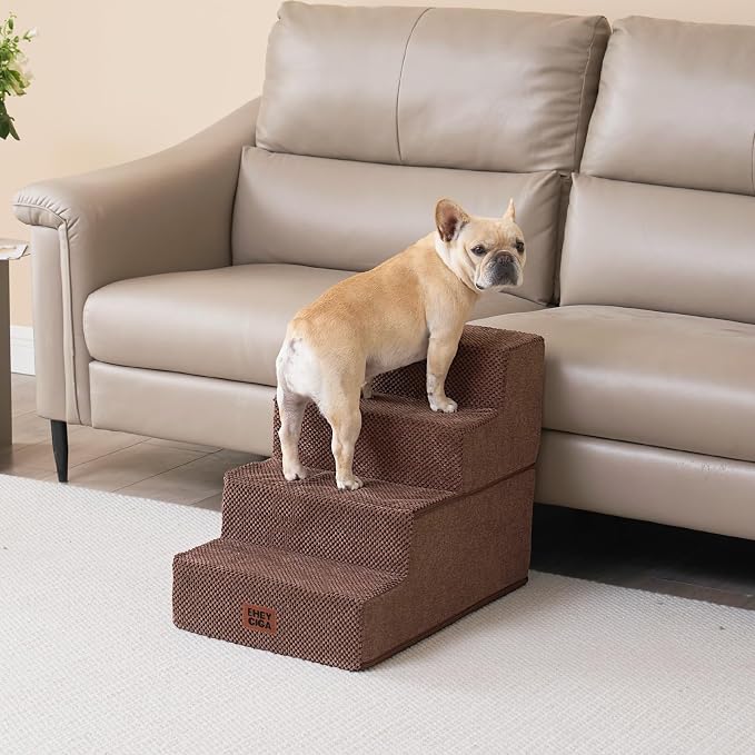 EHEYCIGA Dog Stairs for Bed 18" H, 4-Step Dog Steps for High Bed, Brown | Pet Steps for Small Dogs and Cats, Non-Slip Balanced Pet Ramp Indoor