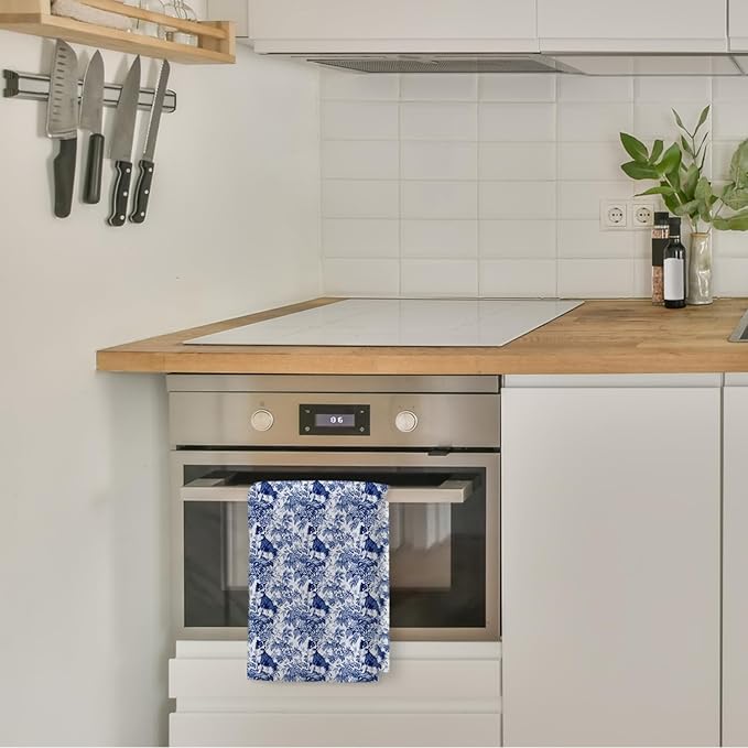 Chicimln Chinoiserie Australian Shepherd Dog Kitchen Towels, Australian Shepherd Gifts Decorative Hand Towels for Bathroom, Blue and White Dog Dish Tea Towel Drying Cloth for Kitchen, 16x24 Inch