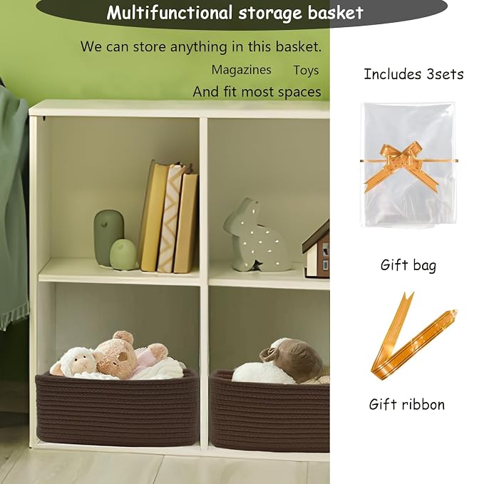 COMFY-HOMI 11.5"x7.5"x4.7" Storage Baskets for Organizing | Cotton Rope Woven Basket | Toy Storage Bin Box | Basket for Shelves, Closet Organizer Bin, Decorative Closet Shelf, 1 Pack