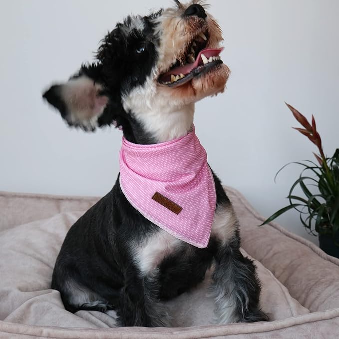 Dog Bandana - Comfortable Cotton Triangle Bid Scarf for Puppy, Small Dog, Washable Pet Kerchief for Girl Dogs or Cats, Pink Adorable Bandana