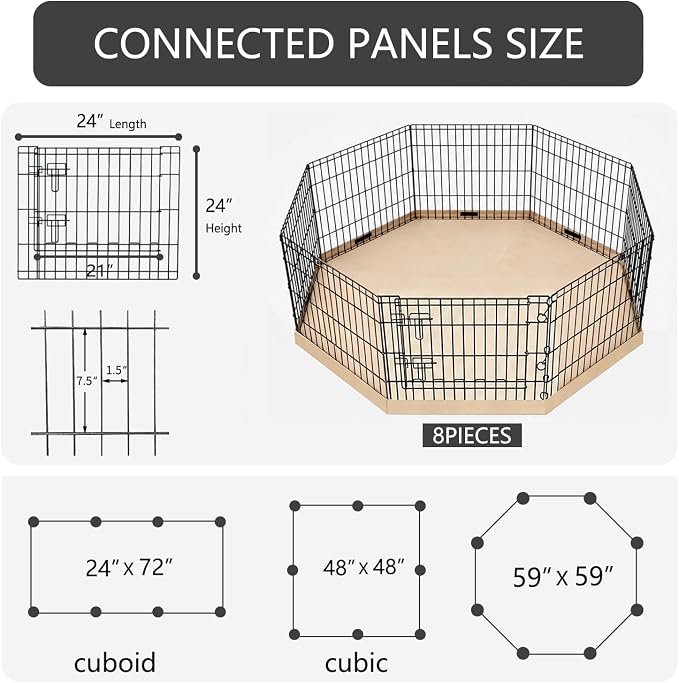 PETIME Foldable Metal Dog Exercise Pen/Pet Puppy Playpen Kennels Yard Fence Indoor/Outdoor 8 Panel 24" W x 24" H with Bottom Pad