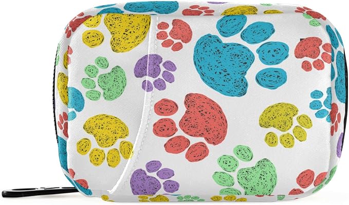 Watercolor Dog Paw Travel Pill Case Portable Weekly Pill Box Bag Container 7 Days Pill Organizer Vitamin Supplement Holder with Zipper for Family Business