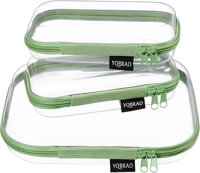 YQBRAO Clear Hard Shell Organizer Cases, 3-Pack, Green | Rigid 1.2 mm clear PET organizers with multi-size design for home storage, travel use, and everyday essentials