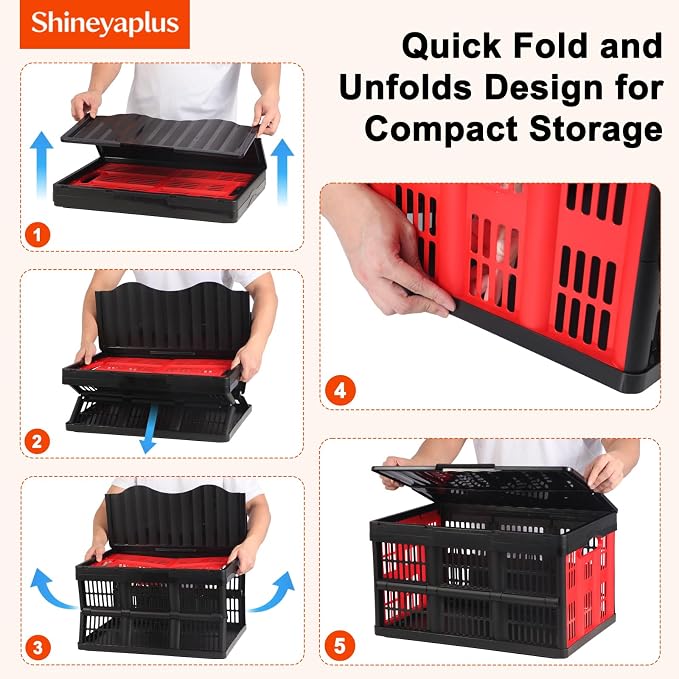 45L Collapsible Storage Bins with Lids, | Heavy Duty Foldable Storage Crates with Handles, 55 lbs Capacity, Storage Bins for Garage, Camping, Grocery & Outdoor