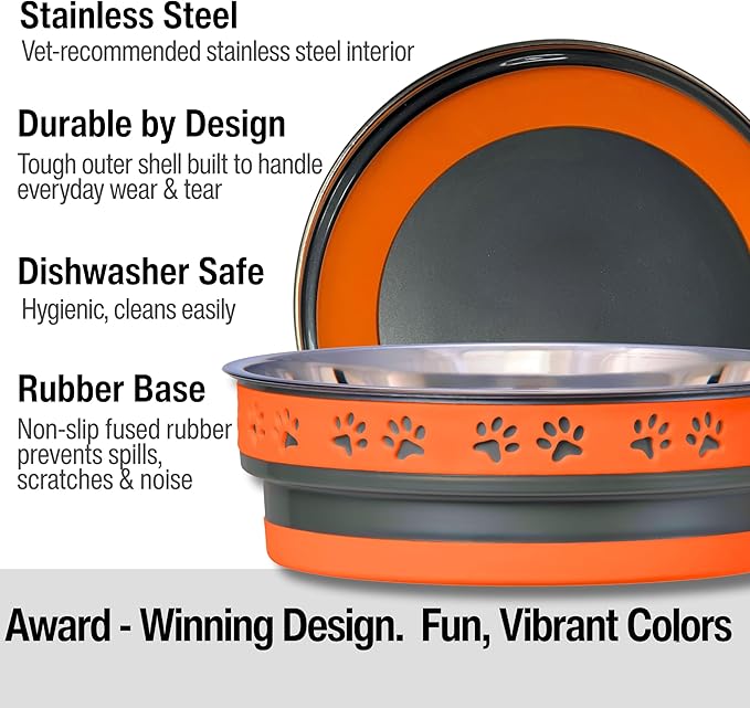 Loving Pets Corsa Dog Bowls- Stainless Steel Dog & Cat Bowls - Spill Proof Dog Food Bowl, Cat Bowl, Puppy Essentials & Pet Supplies Great for Home & Travel (Small 10-20 lbs, Inferno Orange)