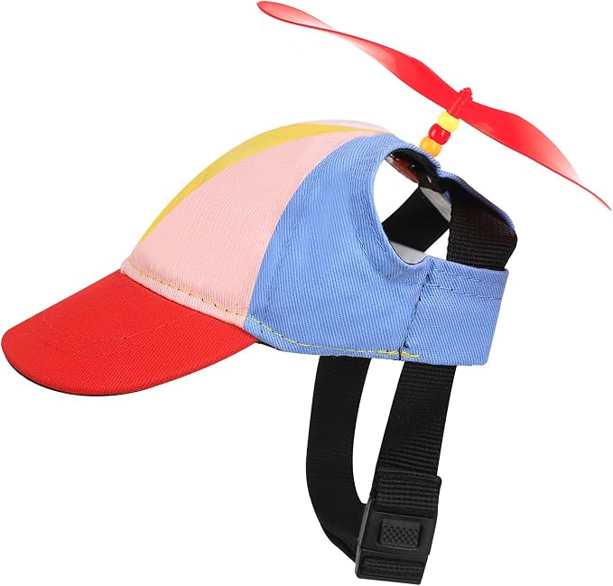 Pet Propeller Hat - Colorful Rainbow Helicopter Hat, Adjustable Cute Baseball Cap with Removable Propeller for Small Medium Dogs & Cats (Sizes S/L)