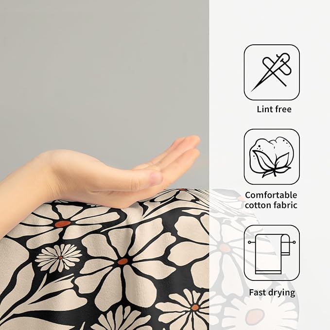 Giwawa Black Daisy Hand Towels Set of 2 Boho Floral Decorative Absorbent Fingertip Towels Soft Kitchen Tea Dish Towels for Bathroom Home Gym Spa