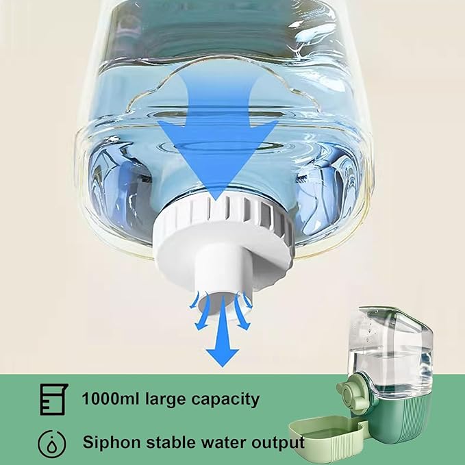 35oz Rabbit Water Bottle, Pet Hanging Automatic Water Dispenser for Small Animal Ferret Guinea Pig Chinchilla Dog Cat (Cage Grid Spacing 1.2''-2.1'') (Green)