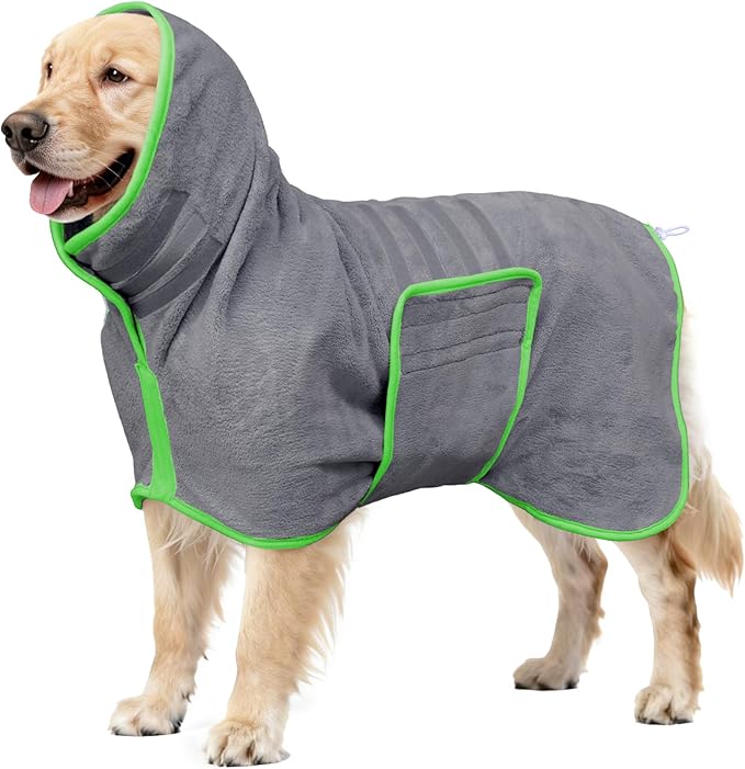 Soft Dog Bathrobe Fast Drying Dog Coat, Super Absorbent Dog Towels for After Bath, Microfiber Pet Robe Adjustable Collar & Belly Warm Keeping Dogs Coat for Pet Dogs & Cats (Grey, X-Large)