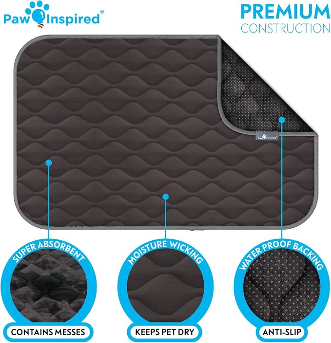 Paw Inspired Washable Padded Crate Mats for Dogs, Gray, 47x29 Inch | Fits 48-inch Kennels, Leakproof, Waterproof Bottom, Plush Dog Pad, Pet Bed