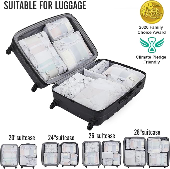 Veken 8 Set Packing Cubes for Travel Essentials, Suitcase Organizer Bags in 4 Sizes, Carry-On Luggage Accessories with Laundry Bag, Airplane Must Have with 99-Count Mesh Holes