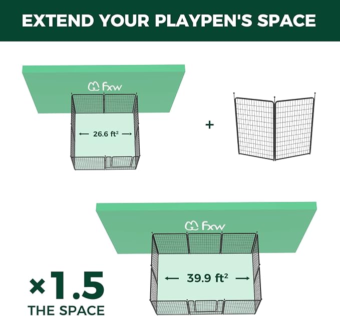 FXW Rollick Dog Playpen, Indoor, Yard & RV Camping, 50" H, 2 Panels | Easy setup, Heavy-duty, DIY layouts, for Ultra Large Dogs, Patented