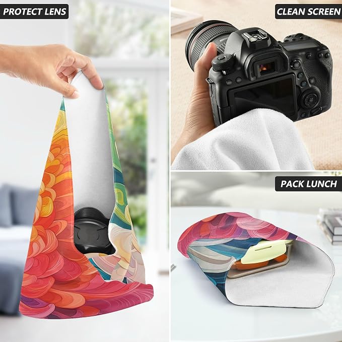JIPONI Gredient Daisy Flower Makeup Bag, Self-Adhesive Magic Wrap Cloth, Portable Cosmetic Organizer, Camera Lens Protector, Travel Storage for Beauty Essentials, 21.7"x21.7"