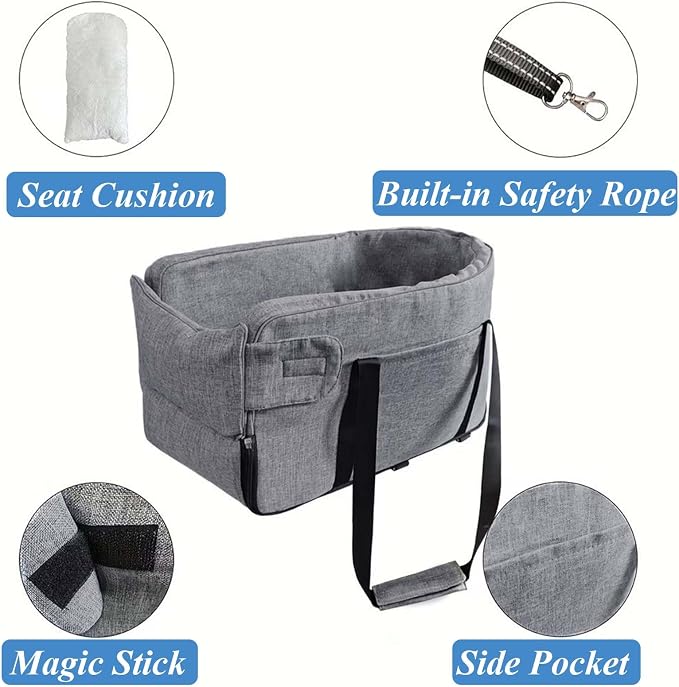 Car Center Console Pet Bed for Rolls-Royce Cullinan SUV 2018-2026 Portable Foldable Small Dog & Cat Carrier for Armrest with Safety Leash Side Pocket
