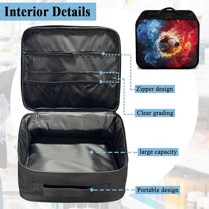 Empty First Aid Kit Soccer Flame Large Capacity First Responder Bag for Family Camping Trips and Car Safety Storage Includes Water-Resistant Lining Soft Interior Washable Exterior