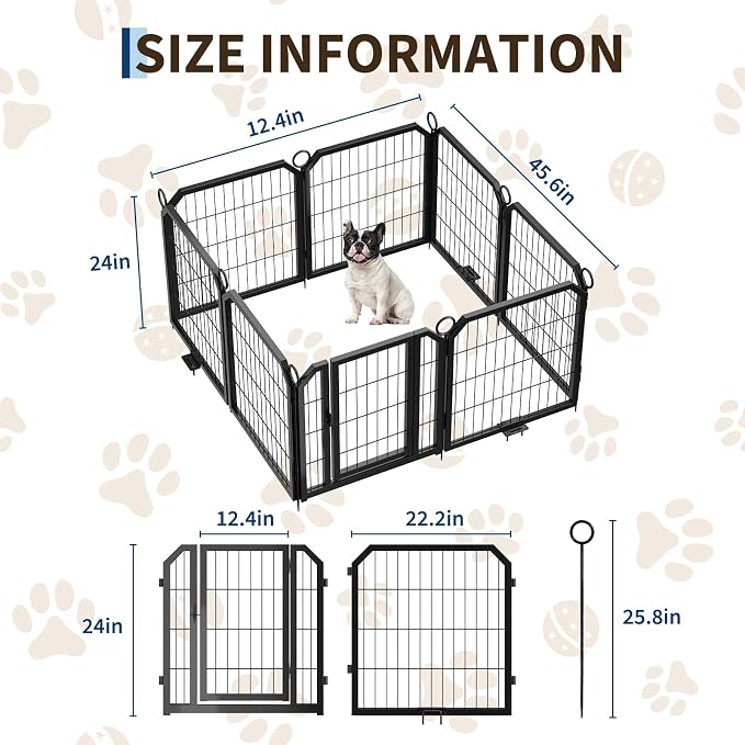 Small Dog Playpen Indoor, 24 Inch 8 Panels Metal Pet Playpen with Door, Portable Foldable Puppy Fence for Indoor Outdoor Use, Yard, RV Camping, Training Pen, Expandable Exercise Enclosure
