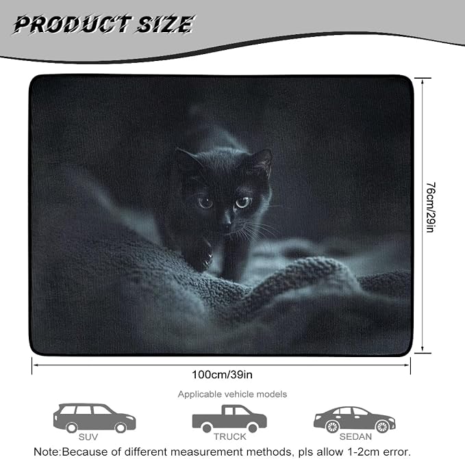All Weather Cargo Mat for Most Cars SUV Black Cat Car Trunk Mat Full Coverage Trunk Protection Cargo Liner with Non Slip Backing Suitable Travel Picnic Camping (Black)