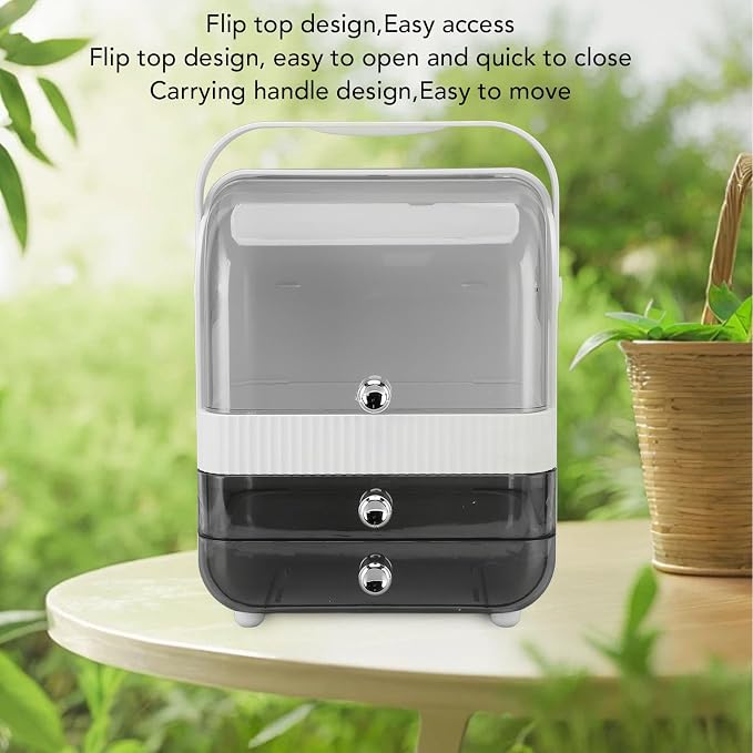 Makeup Organizer with PET Material and 2 Drawers for Bathroom Countertop (Small)
