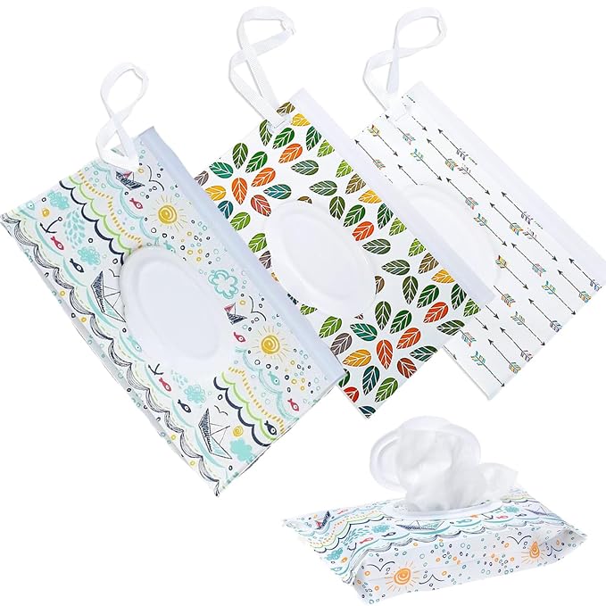 3 Pack Baby Wipes Dispenser,Reusable Portable Wipe Holder,Travel Wipes Pouch Baby Wipes Containe,Wet Wipe Bag for Baby or Personal