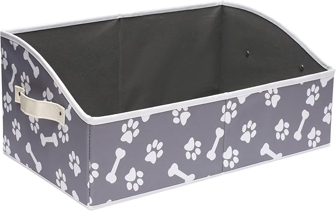 Linen-cotton Blend Dog Toy Organizer Basket - Storage for blankets, leashes, rope toys, clothing - Bone claw pattern