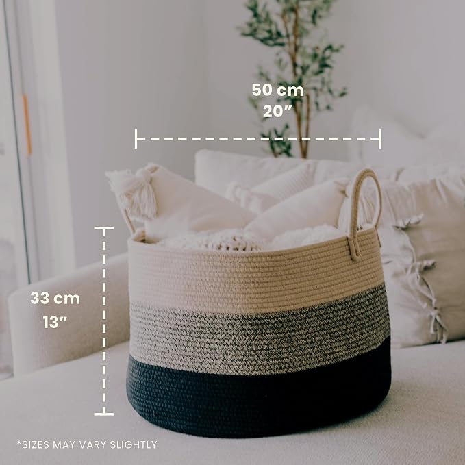 OrganiHaus Round Toy Basket & Blanket Basket, Cotton Rope 20x13" | 3-Toned Brown - Round Cotton Rope Basket, 20x13"