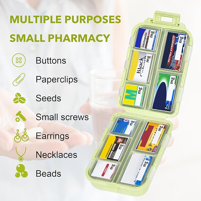 Large Travel Pill Organizer with 189 Labels, Travel Pill Box Pill Case with Labels 7 Day Travel Medicine Organizer Purse Accessories (Yellow, 1 Pack)