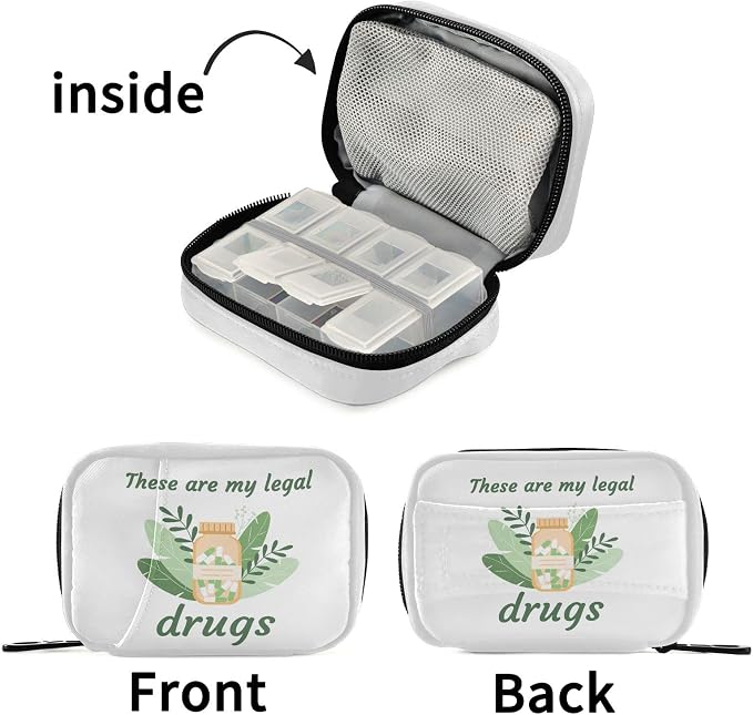 Pill Organizer Phytotherapy Pill Box 7 Day Pill Case Bag Travel Pill Organizer Bag with Zipper Portable Weekly Case Compact Size for Vitamin Supplement Holder