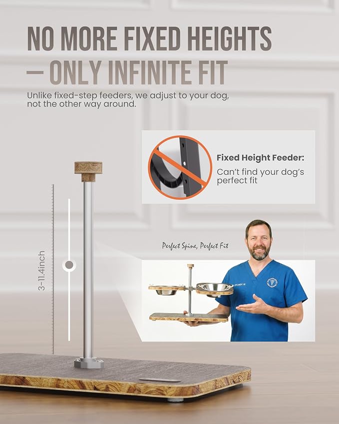 Puppyspout Elevated Dog Bowls, Adjustable Height & Tilt Bowl Stand | 2x16oz 304 food-grade bowls, independent tilt, FSC-Certified Wood non-slip wood base for cats, puppies & small to medium dogs