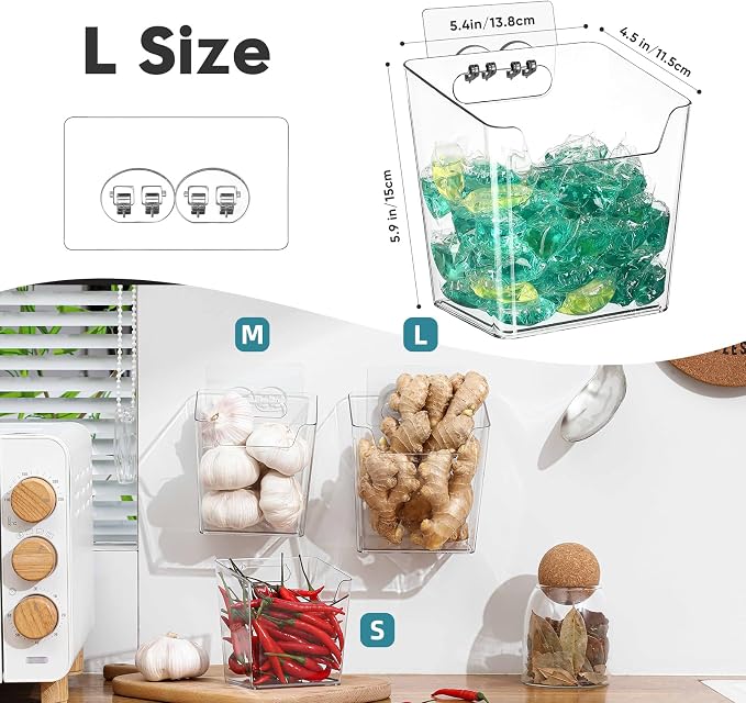 2-Pack Kitchen Cabinet Door Organizer Adhesive, Drink Packet Organizer | Hanging Storage Bins, Stick on Small Wall Storage Container, Clear Bathroom Under Sink Caddy Spice Rack for Pantry Organizer