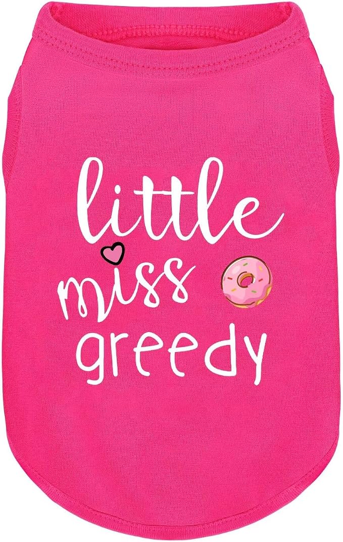Pink Cotton Dog Shirt with 'Little Miss Greedy' Print, Soft & Breathable Pet Apparel for Small to Large Dogs, All-Season Sleeveless Vest, Cute and Comfortable Dog Outfit.Pink Donut 4XL