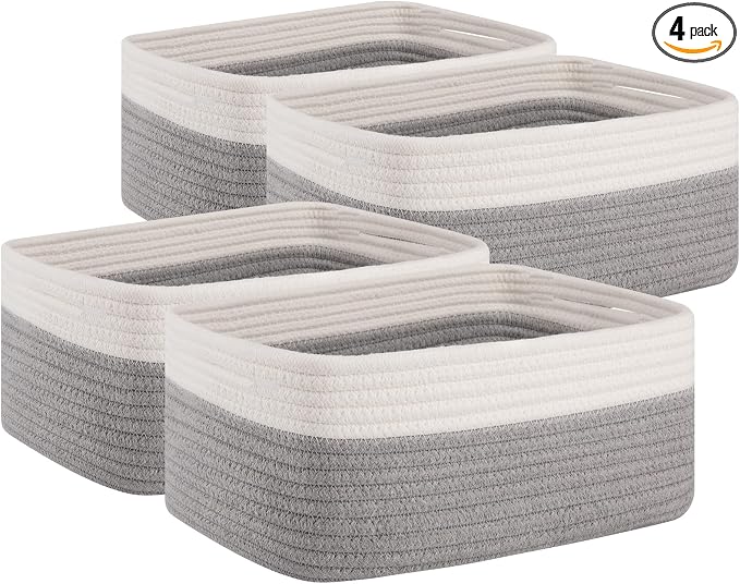 OIAHOMY 4 PACK 16L Storage Baskets for Organizing Storage Bins Grey | Small Bins for Shelves Small Storage Basket Shelf Baskets Organizer Baskets for Gifts Empty Cute Decorative Storage Bins
