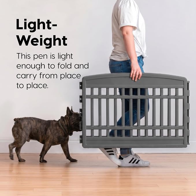 IRIS USA 4-Panel Dog Playpen, Pet Enclosure, Dark Gray | Heavy Duty Plastic, Puppy Training, Indoor Outdoor, Portable, Foldable, Multiple Pets