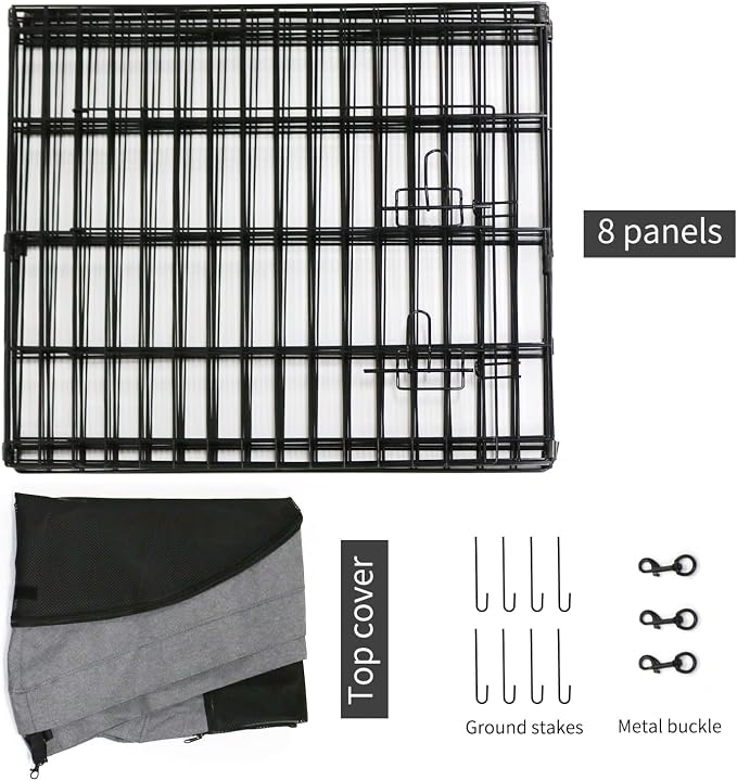 PETIME Foldable Metal Dog Exercise Pen/Pet Puppy Playpen Kennels Yard Fence Indoor/Outdoor 8 Panel 24" W x 36" H with Top Cover (with top Cover, 8 Panels 36" H)