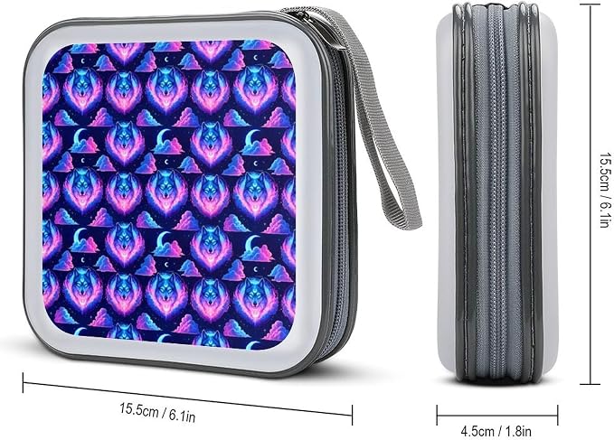 DVD Holder Case Moon Galaxy Wolf 40 Capacity Hard Shell CD Organizer Box | Disc Storage Binder Moon Galaxy Wolf Protective DVD Organizer Wallet for Music Movie Game