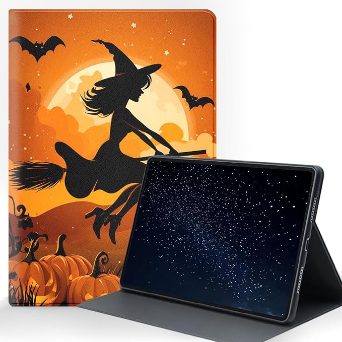for Samsung Galaxy Tab A9 8.7 Inch 2023 (SM-X110/X115/X117) Tablet Protective Cover with Adjustable Stand and Magnetic Auto Wake/Sleep,Halloween Witch