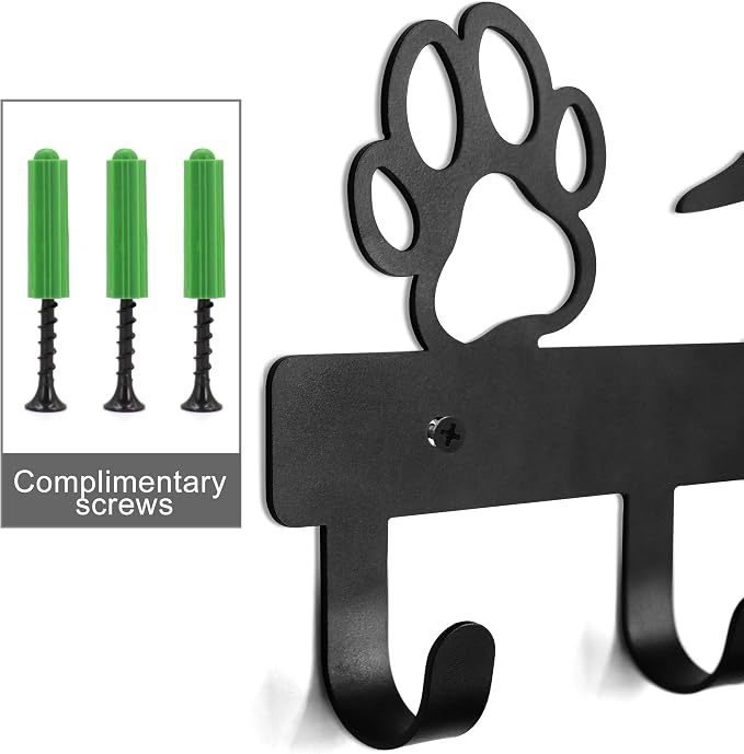 PET ARTIST Dog Leash Holder for Wall, Metal Dog Leash Hooks for Wall Decorative, Dog Leash Hanger Organizer Wall Mount with 5 Hooks, Dog Stuff Storage Organizer for Key Holder Dog Collar and Leash Set