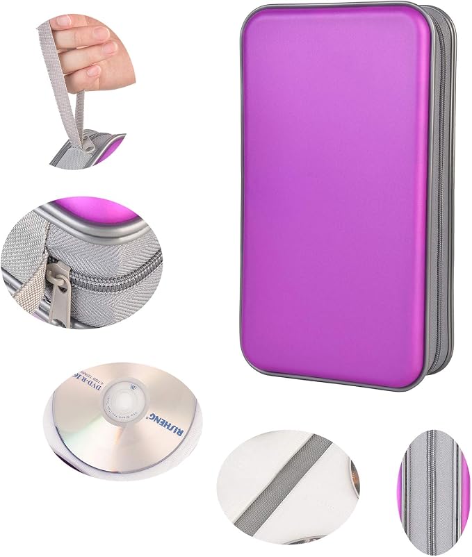 UENTIP CD Case,96 Capacity Hard Plastic DVD Case Holder for Car Home Travel | CD DVD Storage,Zipper Closure,Scratch-Resistant Sleeves,Stay Away Dust and Damp,Storage Music Video Gaming Discs Blu-ray