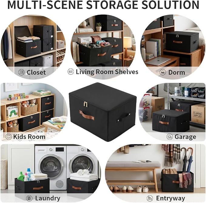 Tuza 3 Pack Foldable Storage Bin with Lid, Heavy-Duty Fabric Storage Box with Reinforced Handles, Collapsible Closet Organizer for Clothes, Bedding, Wardrobe & Bedroom Organization(Black, 15L)