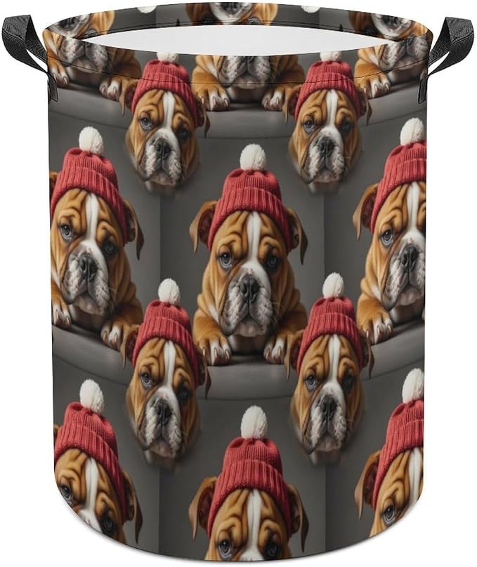 Large Foldable Laundry Basket English Bulldog Puppy Dog, Waterproof Hamper with Handles for Clothes, Toys, and Towel Organization at Home