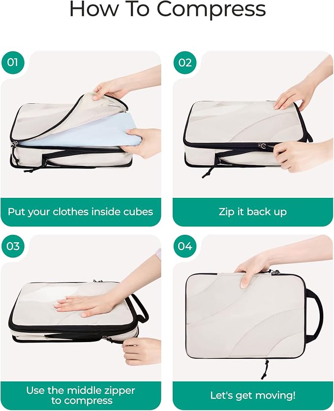 BAGSMART Compression Packing Cubes for Travel | Lightweight suitcase organizers bag set, space-saving double zipper expansion for carry-on luggage & travel organization