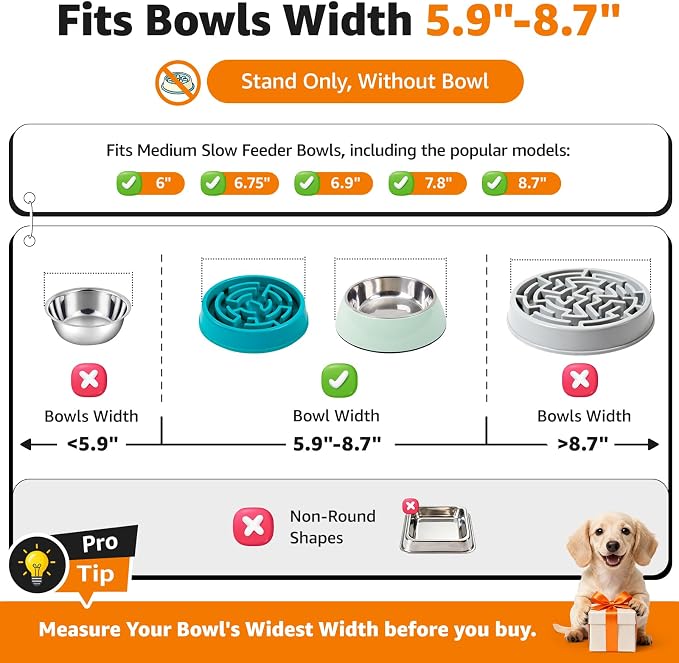LOOBANI Raised Dog Bowl Stand Adjustable 5.9"-8.7" Width for Seniors 2 Pack | Reduces Neck Strain, Non-Slip Rubber Feet, Rust-Proof Stand, Easy Clean, for Senior & Arthritic Dogs