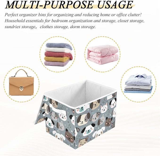 Dog Cat Baskets Storage Bins with Lids Closet Bedroom 40L Fabric Bin | Decorative Storage Boxes, Foldable & Stackable, Dust-Proof Flip Top, Reinforced Handles, For Home & Dorm, Clothes & Toy Box