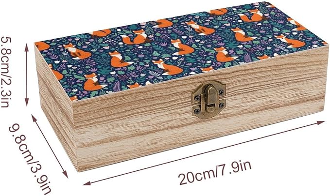 Wooden Keepsake Memory Box with Lid, Gift Organizer Case, Fox Decorative | Jewelry Storage Container, Birthday Party Favor Decor, 9.2x5.5x3.9 Inch