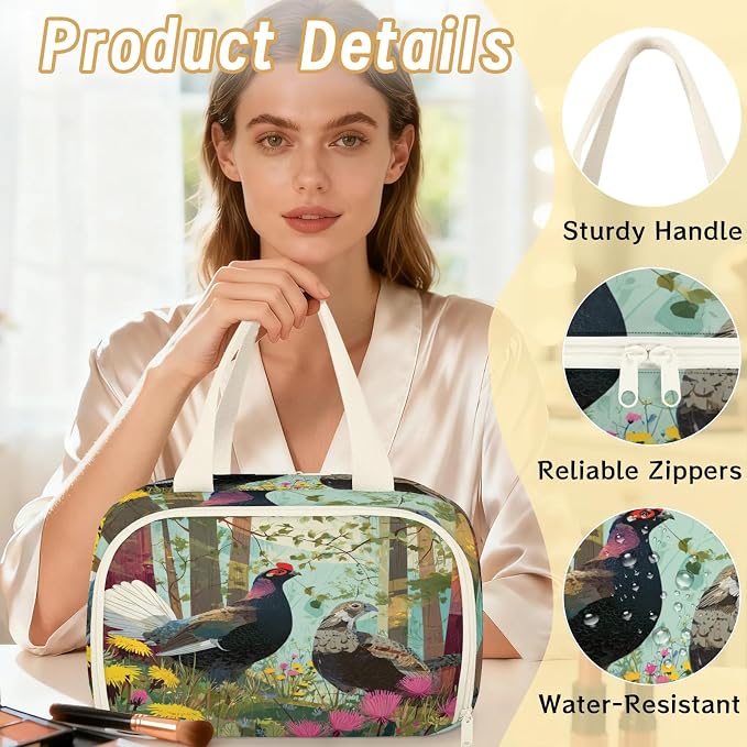 Black Grouse Chicken Travel Toiletry Bag for Women | Summer Forest Lightweight Waterproof Makeup Cosmetic Bag Large Tote Organizer for Traveling, Toiletries, Accessories